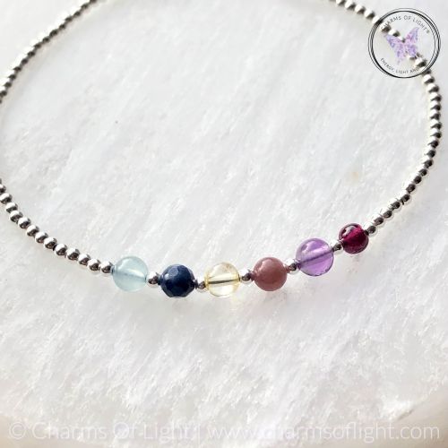 Family Birthstone Silver Bead Bracelet